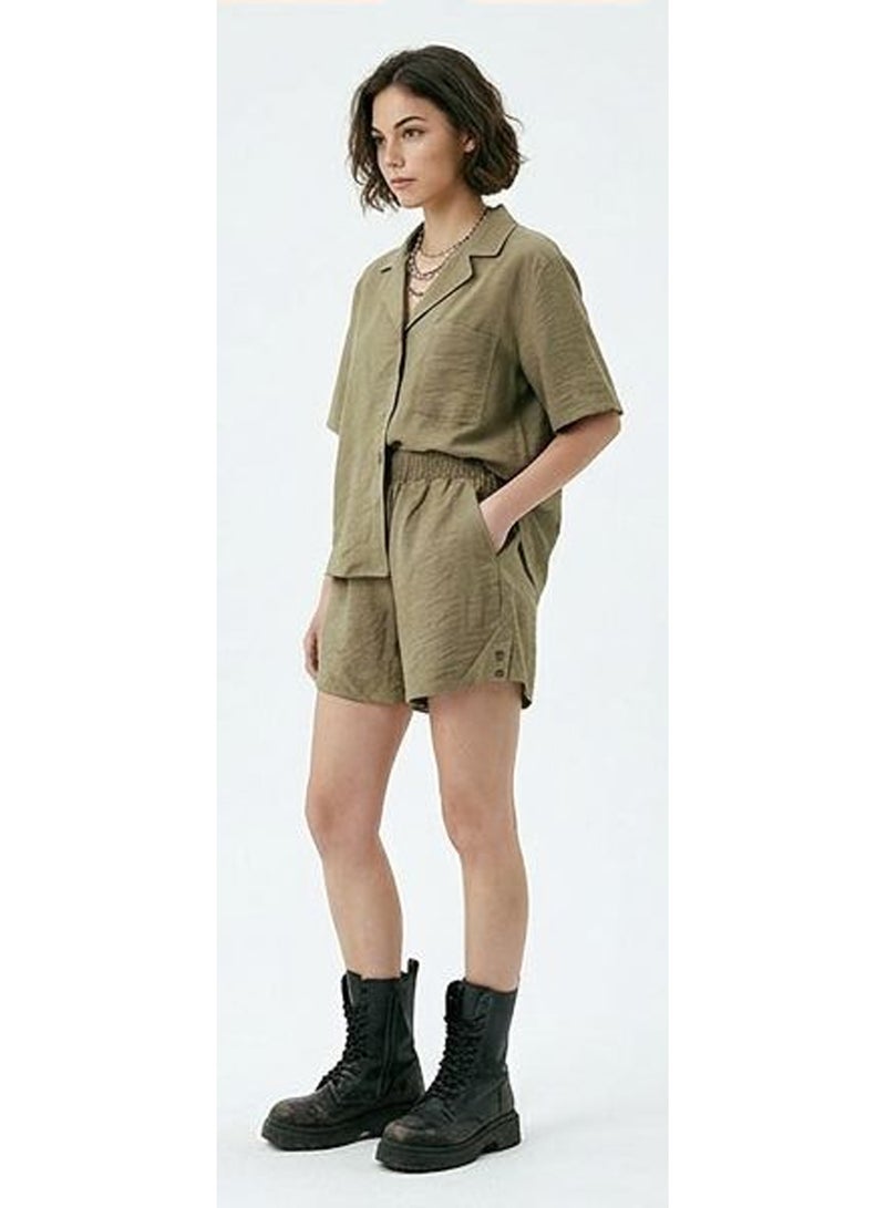 RAVIN Olive Green Utility Textured Shorts Co-ord Set - Image 3