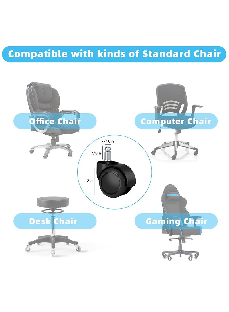 Generic Office Chair Replacement Wheels – Black Durable Casters – 360° Smooth & Silent Rolling – Floor Protection for Wood & Tile – Easy Installation Fits Most Chairs - Image 5