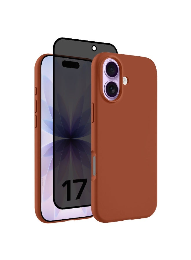 2 Packs Silicone Protective Phone Case for iPhone 17 - Soft Anti-Scratch Microfiber Lining Ultra Slim Drop Protection Phone Cover with Privacy Screen Protector - Windsor Brown - Image 1
