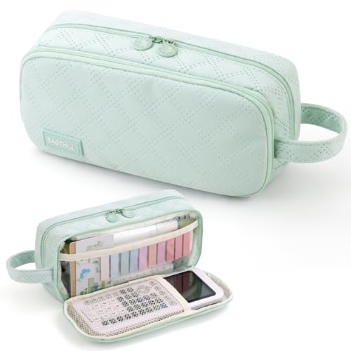 EASTHILL Large Capacity Pencil Case Cute Pencil Pouch with Handle Stationery Pen Bag for Teen Girls-Green - Image 1