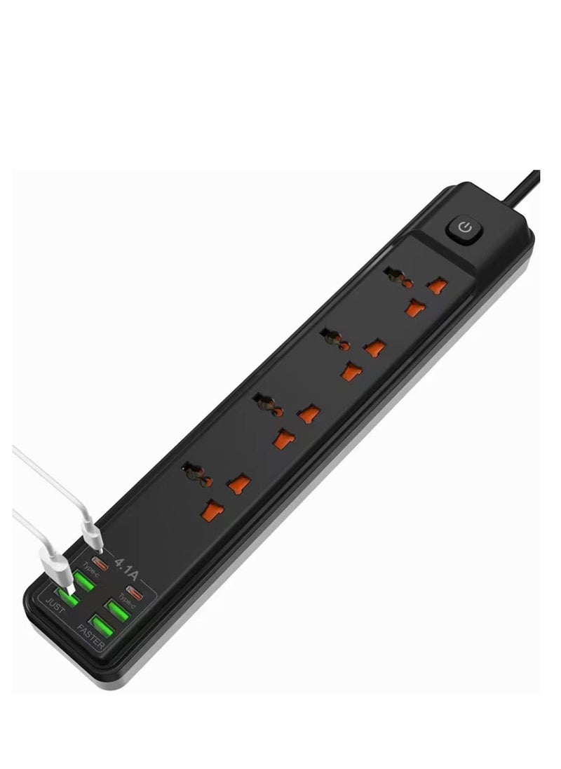 TYCOM - Tycom Power Strip Surge Protector with USB- Extension Cord Plug with 4 AC Outlet and 4 USB 2 Type C, Small Desktop Station with 6 ft Power Cord, Compact Socket - Image 1