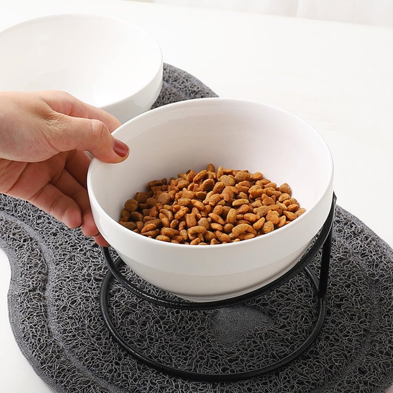 SHOWERORO Ceramic Pet Food Bowl with Iron Stand Raised Slant Feeding Dish for Cats Tilted Design Whisker-Friendly Elevated Cat Feeder Bowl for Indoor Use Random Style - Image 4