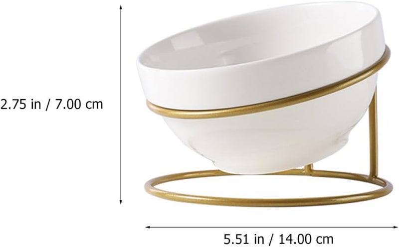 SHOWERORO Ceramic Pet Food Bowl with Iron Stand Raised Slant Feeding Dish for Cats Tilted Design Whisker-Friendly Elevated Cat Feeder Bowl for Indoor Use Random Style - Image 2