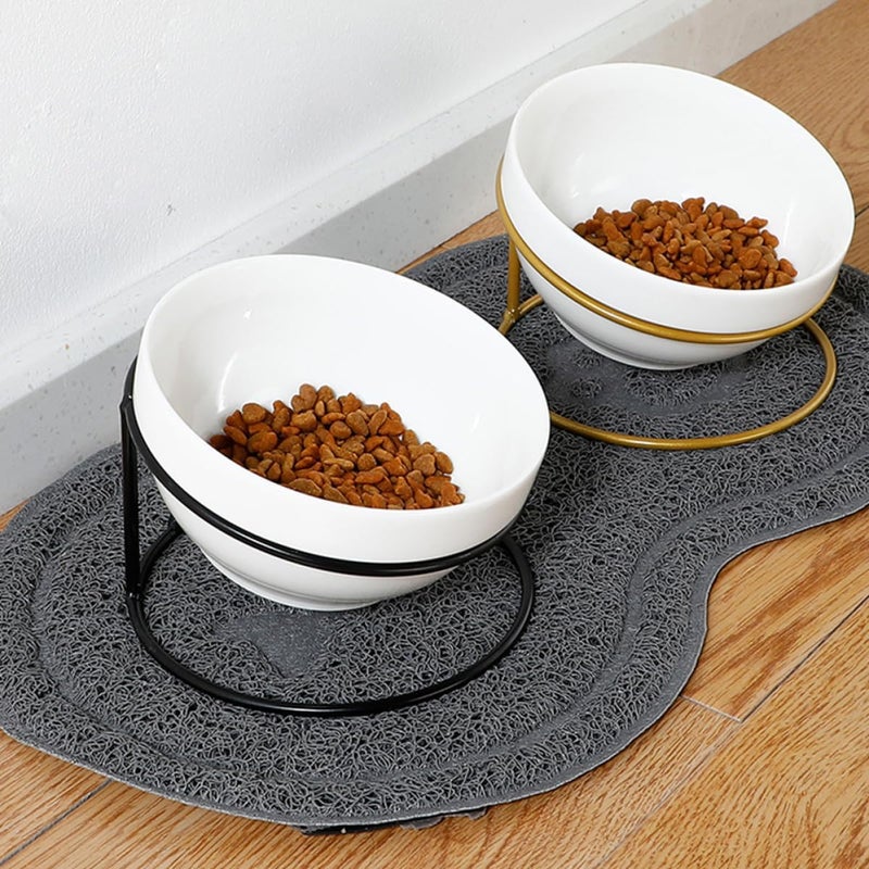 SHOWERORO Ceramic Pet Food Bowl with Iron Stand Raised Slant Feeding Dish for Cats Tilted Design Whisker-Friendly Elevated Cat Feeder Bowl for Indoor Use Random Style - Image 5