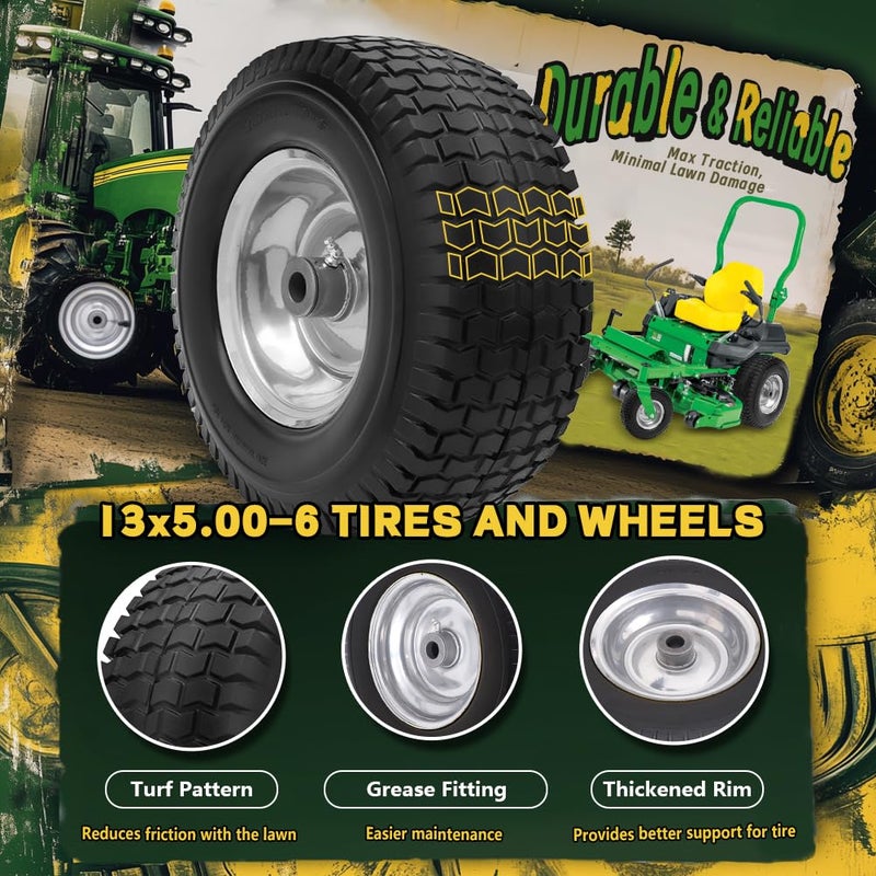 Wiltire 13x5.00-6 Flat Free Tire and Wheel Assemblies (2 Pack),13 x 5 x 6 Solid Rubber Tires and Wheel for Riding Lawn Mower - With 3/4" Bushings (Extra 5/8" Bushings) and 3" Centered Hub (Grey) - Image 4