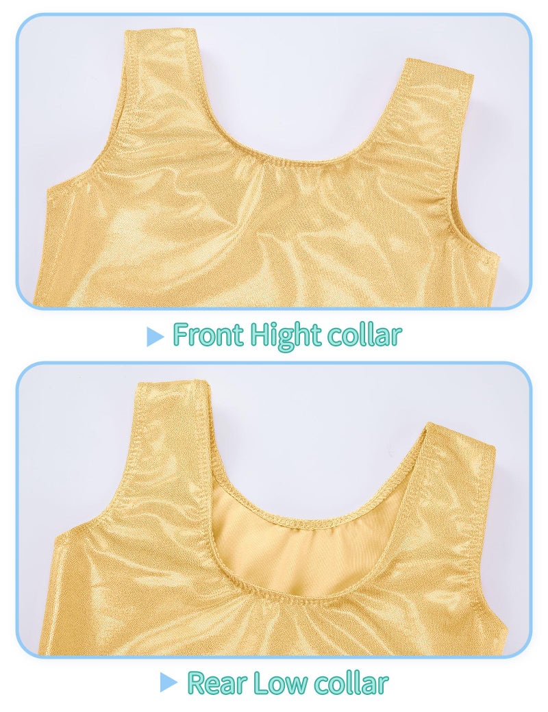 Nymphperi Girls Gymnastics Leotard 2 Piece Set Shiny Gold Sparkly Dance Athletic Biketard 83 Polyester 17 Spandex Tank Sleeveless With Breathable Shorts 4-5 6-7 8-9 10-12 Years Old - Image 3