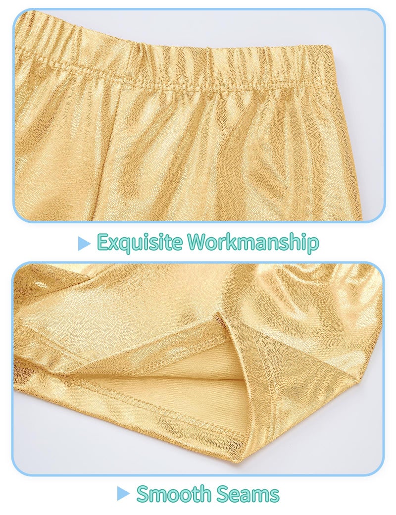 Nymphperi Girls Gymnastics Leotard 2 Piece Set Shiny Gold Sparkly Dance Athletic Biketard 83 Polyester 17 Spandex Tank Sleeveless With Breathable Shorts 4-5 6-7 8-9 10-12 Years Old - Image 4