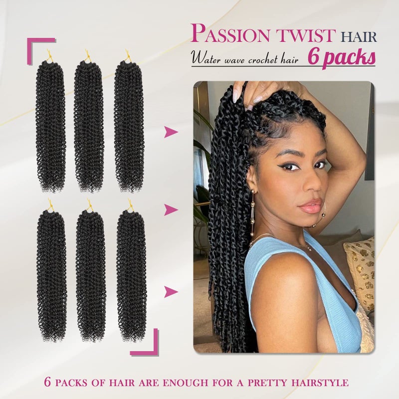 Dansama Passion Twist Hair Water Wave Crochet Hair for Black Women, Long Bohemian Braiding Hair for Boho Locs, Faux Locs, Butterfly Style Crochet Braids Hair Extensions (18inch, 1B, Economy Pack) - Image 2