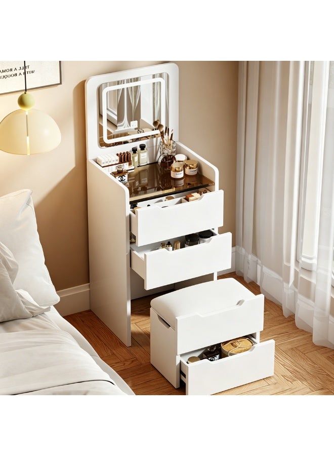 CityRiya-Long Bedroom Dresser, Makeup Vanity Table, Vanity Desk with LED Mirror and Stool, Dressing Table with Chair, Makeup Tables with Cabinet, White Bedroom Bedside Table for Women Girls, SZZ007 - Image 1