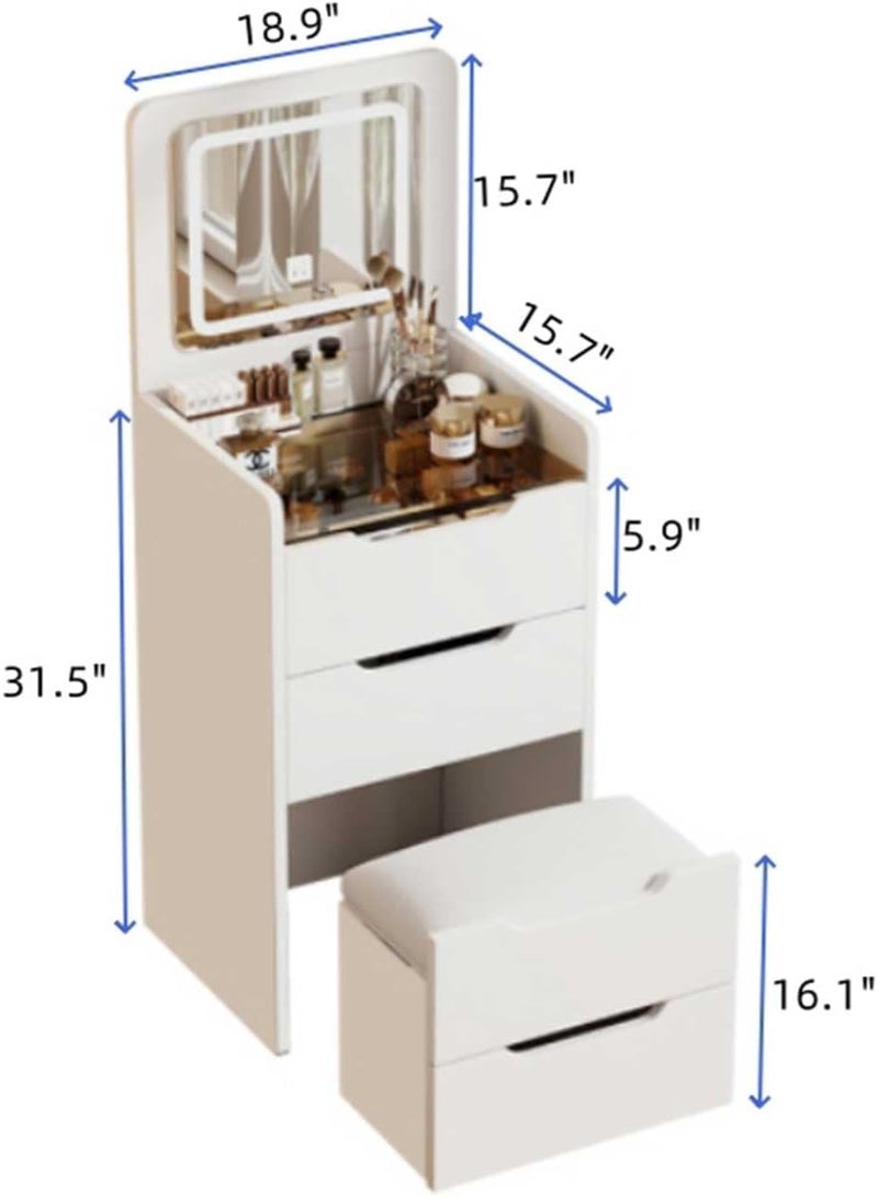 CityRiya-Long Bedroom Dresser, Makeup Vanity Table, Vanity Desk with LED Mirror and Stool, Dressing Table with Chair, Makeup Tables with Cabinet, White Bedroom Bedside Table for Women Girls, SZZ007 - Image 5