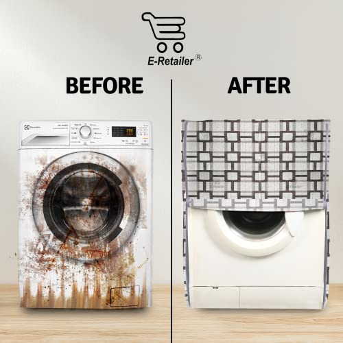 E-Retailer® Waterproof PVC Front Load Washing Machine Cover With Zip Enclosure Suitable For 5kg to 8kg (Color-Geometric White, Size-23x23x35 Inches) - Image 4