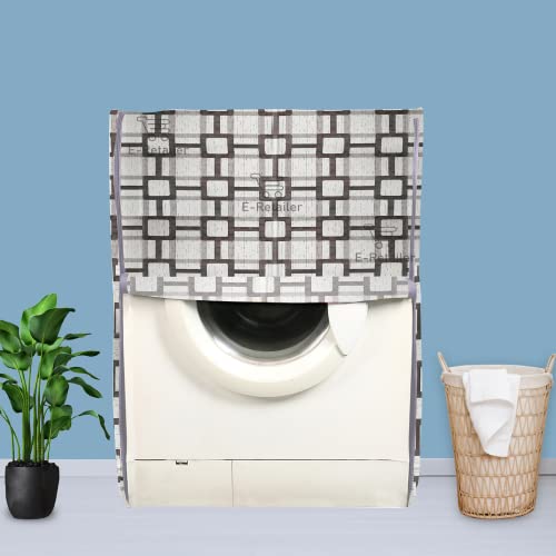 E-Retailer® Waterproof PVC Front Load Washing Machine Cover With Zip Enclosure Suitable For 5kg to 8kg (Color-Geometric White, Size-23x23x35 Inches) - Image 1