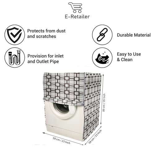 E-Retailer® Waterproof PVC Front Load Washing Machine Cover With Zip Enclosure Suitable For 5kg to 8kg (Color-Geometric White, Size-23x23x35 Inches) - Image 2