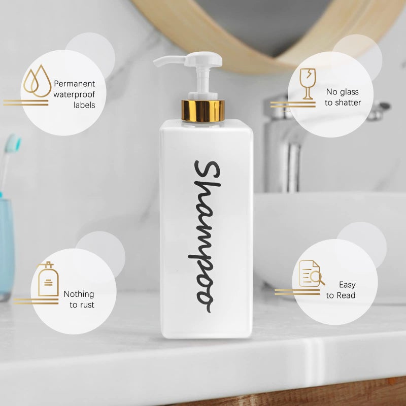 DIDROOM Shampoo and Conditioner Dispenser (Set of 3, 21oz) Modern Refillable Shampoo Pump Bottles for Shower Soap - Empty Body Wash Dispenser Set for Bathroom - Image 2
