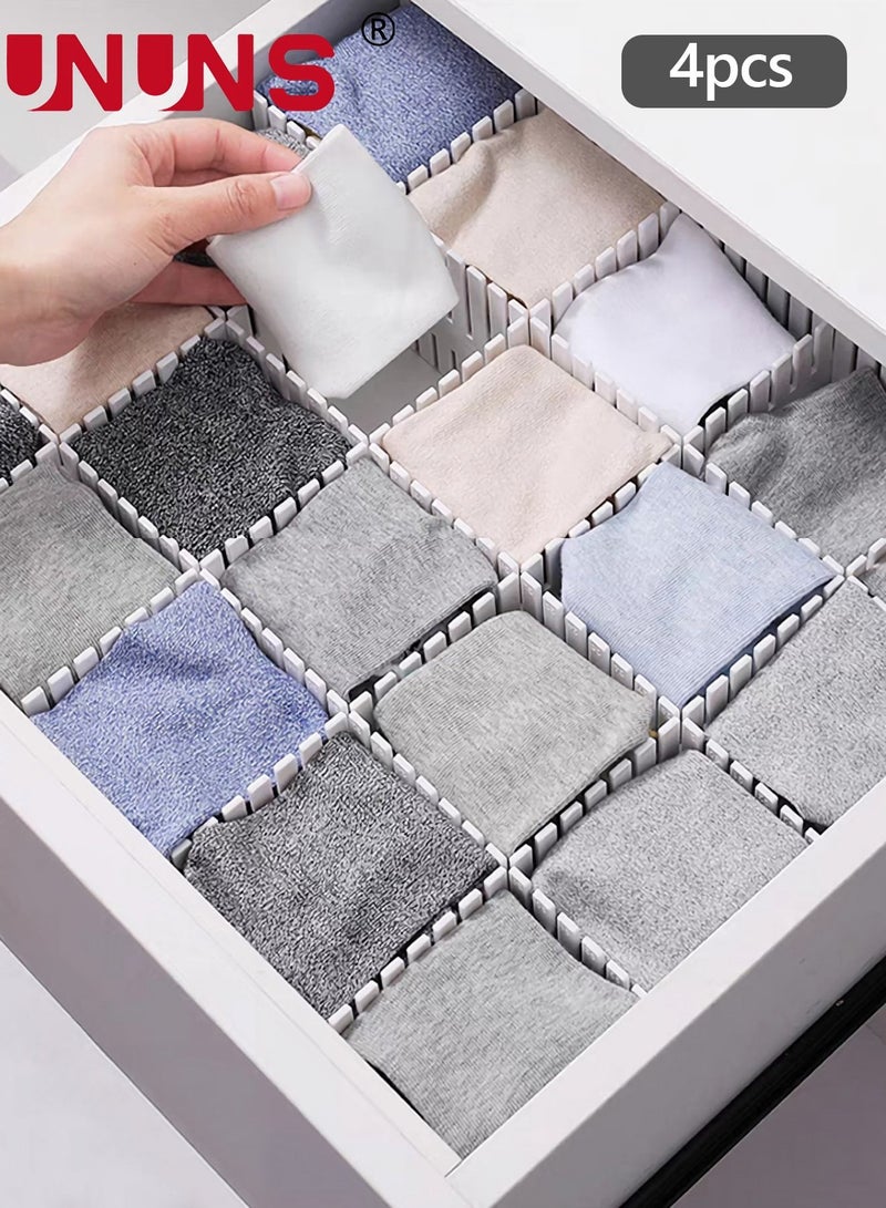UNUNS 4-Piece Drawer Divider Organizer,DIY Plastic Drawer Dividers With 5 Extension Buckle,Adjustable Drawer Organizer For Socks,Underwear,Makeup,Bedroom,Dresser  - Image 1