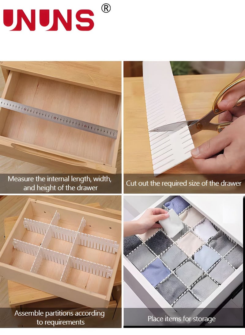 UNUNS 4-Piece Drawer Divider Organizer,DIY Plastic Drawer Dividers With 5 Extension Buckle,Adjustable Drawer Organizer For Socks,Underwear,Makeup,Bedroom,Dresser  - Image 2