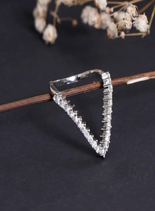 ZEELLO Vanki Rings for Women and Girls | Trending American Diamond V Shape Midi Finger Ring | Stylish Jewellery - Image 2