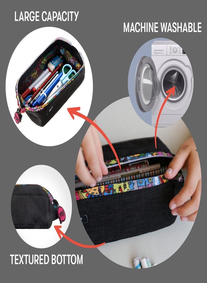 ZIPIT Lenny Pencil Case, Large Capacity Zipper Pouch for School, Stationery Bag for Teen Girls Boys and Adults, Black - Image 3