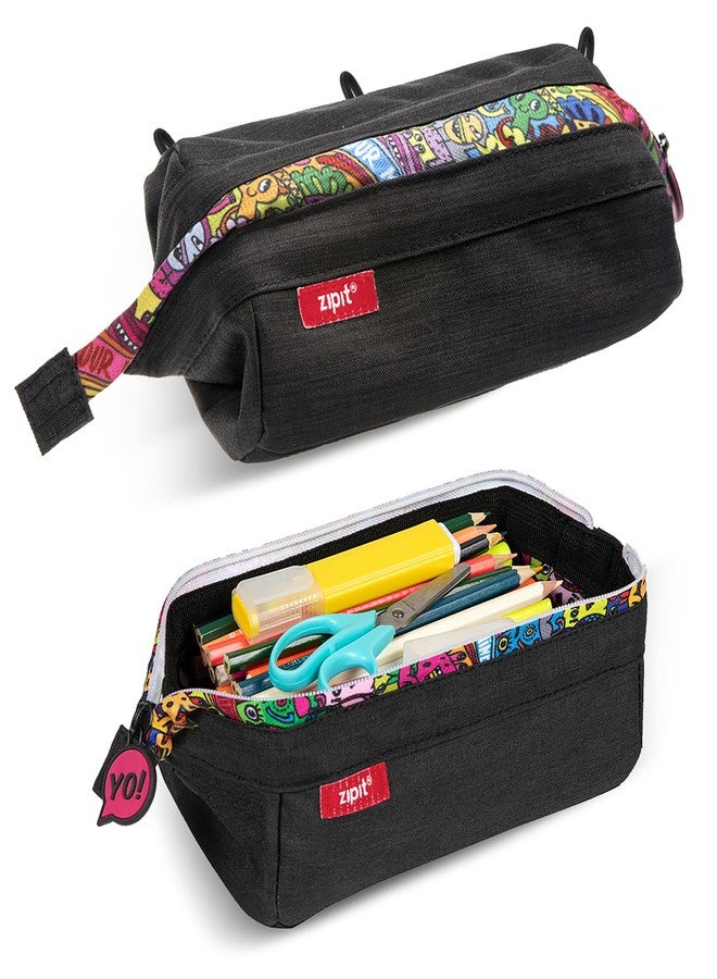 ZIPIT Lenny Pencil Case, Large Capacity Zipper Pouch for School, Stationery Bag for Teen Girls Boys and Adults, Black - Image 1