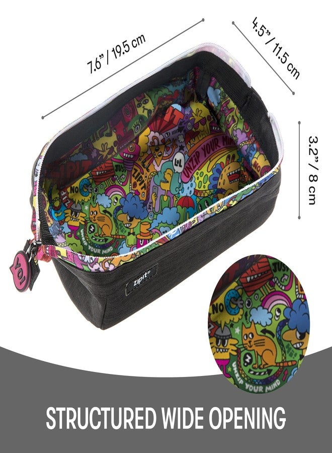 ZIPIT Lenny Pencil Case, Large Capacity Zipper Pouch for School, Stationery Bag for Teen Girls Boys and Adults, Black - Image 2