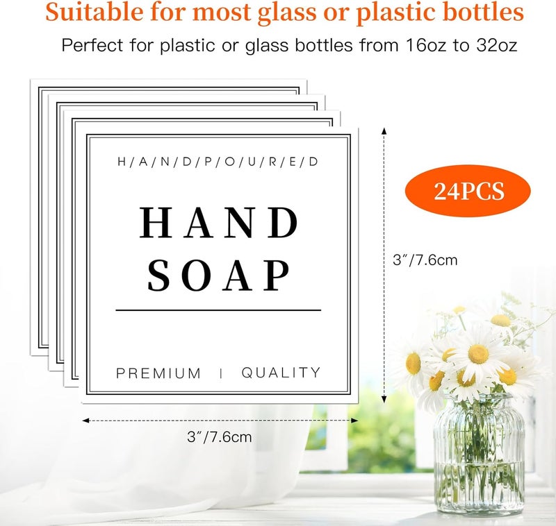 TESWEY 24 PCS Waterproof Hand Soap Labels, PVC Material Shampoo Labels for Glass or Plastic Spray Bottle, Minimalist Style Shampoo and Conditioner Dispenser Label Stickers for Bathroom (White) - Image 2