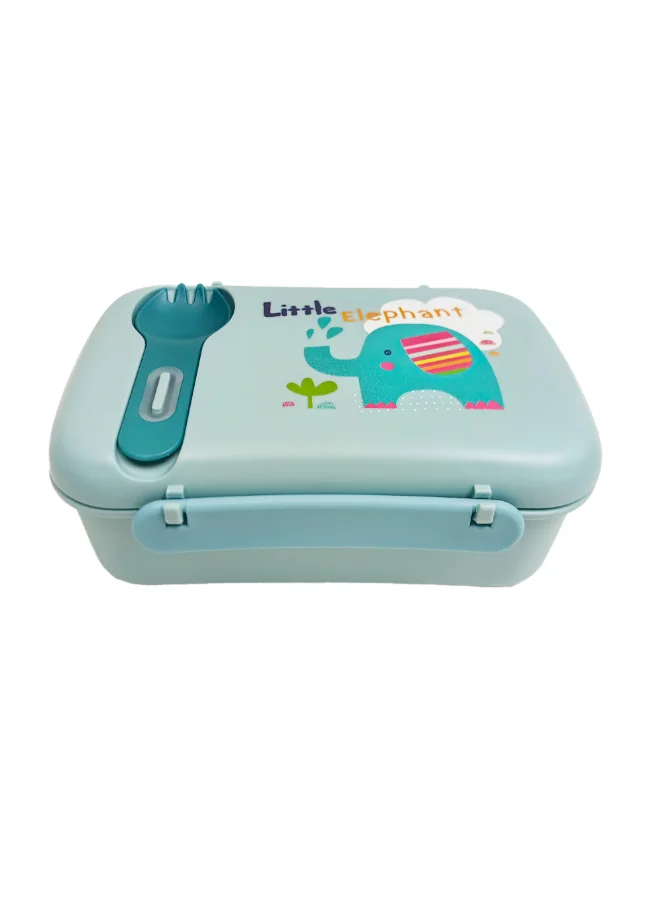 PARFAIT Little Elephant Printed Lunch Box with Spoon for Kids Blue 600 ml D-PLB1068-ELEPHANT
