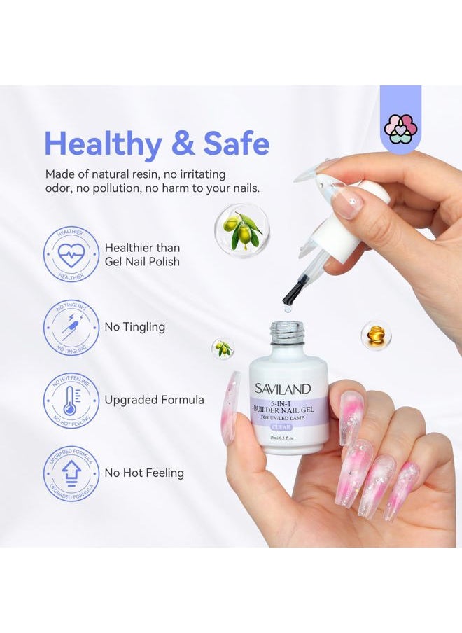 Saviland - 5 in 1 Clear Builder Nail Gel - 15ml Quick Building Nail Strengthener Gel Castor Oil Vitamin E Builder Nail Gel in a Bottle for Damage Nail Repair Nail Extension Nail Decoration Professionals - Image 1