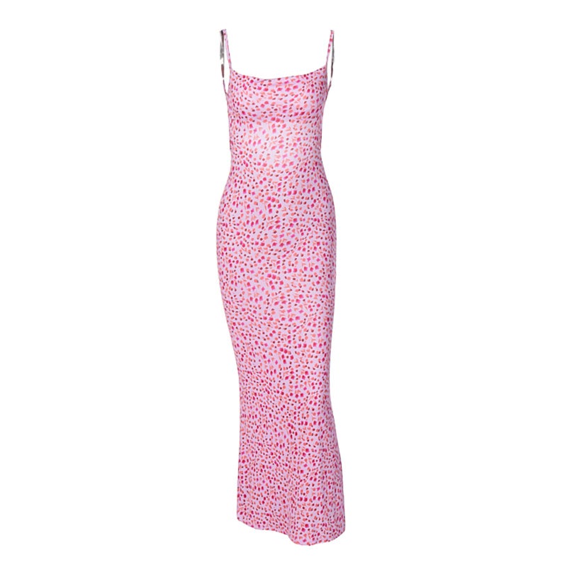 KMBANGI Women Cutout Backless Maxi Dress Sexy Sleeveless Floral Cocktail Dresses Bodycon Spaghetti Strap Long Dress Party(Pink,S) - Image 1