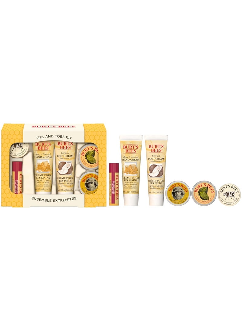 Burt's Bees - Tips and Toes Kit, Moisturizing Lip Balm, 2 Hand Creams, Foot Cream, Cuticle Cream & Hand Salve - Image 1