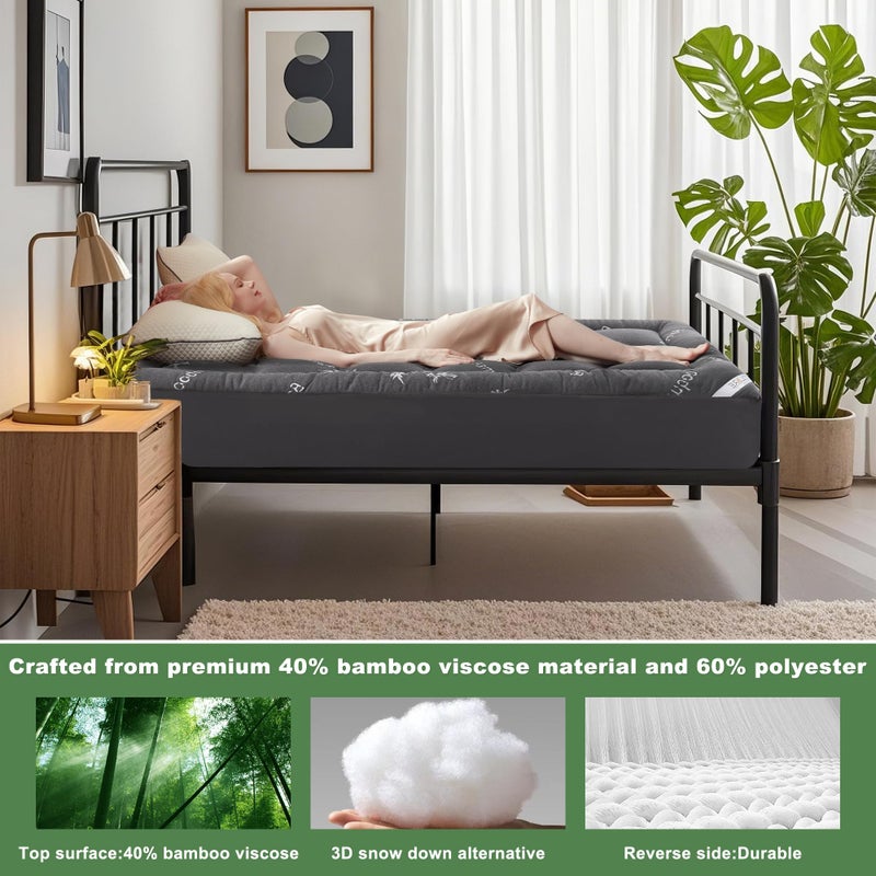 BEDLORE Twin XL Mattress Topper Viscose Derived from Bamboo, Thick Pillow Top Mattress Pad with Deep Pockets for 6-15 inches Mattress, Soft Mattress Topper College Dorm Size for Back Pain(Dark Gray) - Image 3