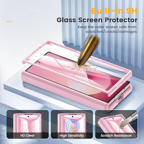 Caka for Samsung Galaxy Z Fold 6 Case [Compatible with Magsafe] [Hinge Protection] [Built-in HD Screen Protector] Translucent Hard Shockproof Magnet Phone Cover for Fold6 - Pink - Image 5