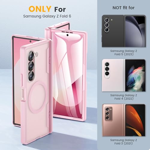 Caka for Samsung Galaxy Z Fold 6 Case [Compatible with Magsafe] [Hinge Protection] [Built-in HD Screen Protector] Translucent Hard Shockproof Magnet Phone Cover for Fold6 - Pink - Image 2