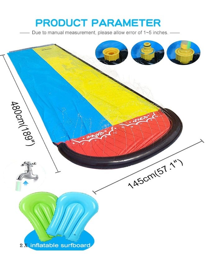 Water Slip Slide,2 Bodyboards Lawn Water Slides Slip N Waterslides Summer Water Toy with Build in Sprinkler for Backyard Outdoor Water Fun for Kids Adults Splash & Slide for Backyards - Image 2