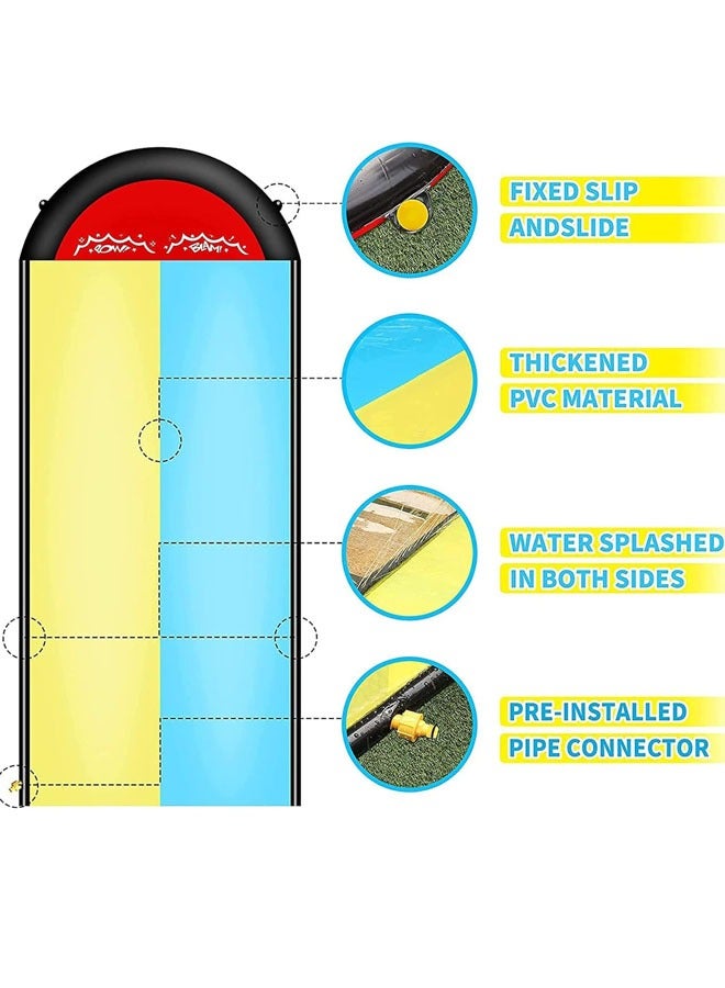 Water Slip Slide,2 Bodyboards Lawn Water Slides Slip N Waterslides Summer Water Toy with Build in Sprinkler for Backyard Outdoor Water Fun for Kids Adults Splash & Slide for Backyards - Image 3