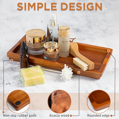 DEMIGO Bathroom Vanity Tray 11.8 x 5.9 inches of Natural Acacia Wood - Elegant Organizer for Cosmetics, Jewelry, Perfume, Candle, Key - Premium Wood Tray for Bathroom, Kitchen, Countertop, Toilet Tank, Sink - Image 3