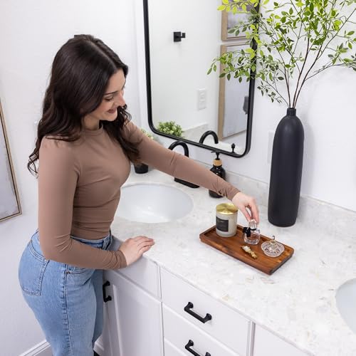DEMIGO Bathroom Vanity Tray 11.8 x 5.9 inches of Natural Acacia Wood - Elegant Organizer for Cosmetics, Jewelry, Perfume, Candle, Key - Premium Wood Tray for Bathroom, Kitchen, Countertop, Toilet Tank, Sink - Image 5