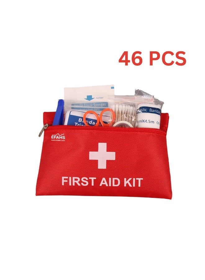 EFAHS 46-Piece First Aid Kit | Portable Emergency Medical Kit | Travel, Home, Office & Car Safety Kit | Compact Red Pouch - Image 1