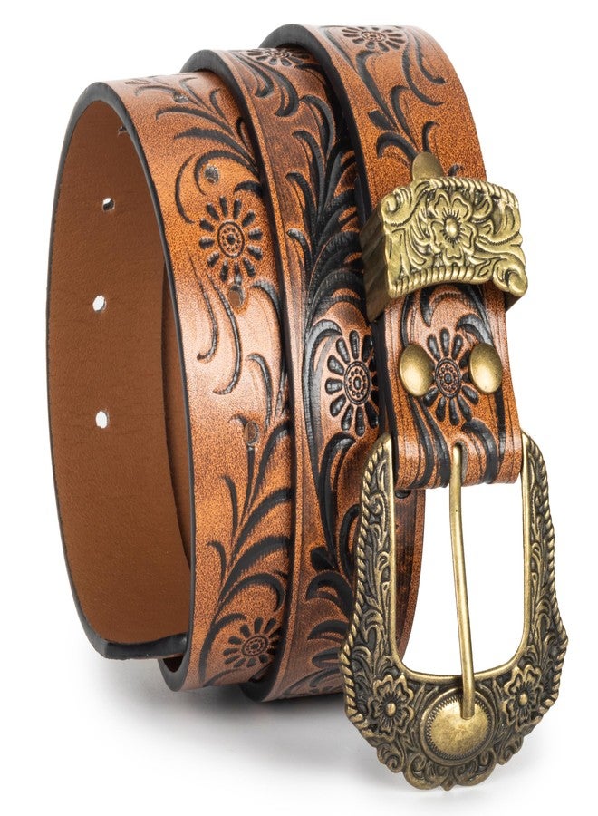إيوهاك أحزمة إيوهاك الغربية الكلاسيكية للنساء، حزام رعاة البقر بنقوش زهرية محفورة، مناسب للجينز والسراويل والفساتين - Image 1