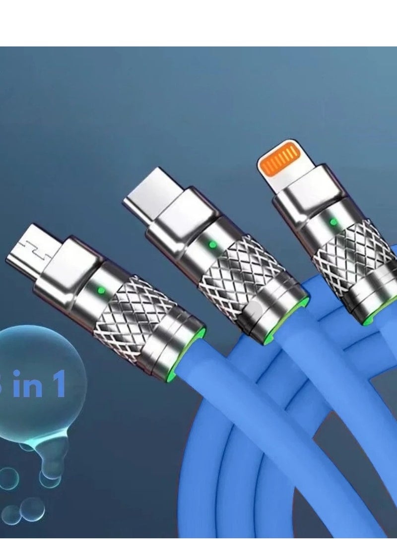 3 in 1 Charging Cable Supports Fast Charging and Data Transfer from (USB) to (Type-C, Micro, iPhone) - Orange - Image 2