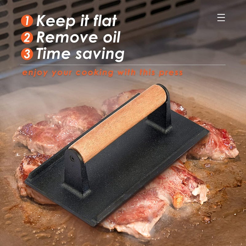 HaSteeL 12In Cheese Melting Dome & 8x4In Cast Iron Grill Press, Stainless Steel Basting Cover with Heavy Duty Burger Bacon Press, Griddle Accessories for Teppanyaki Flat Top Stovetop Indoor & Outdoor - Image 5