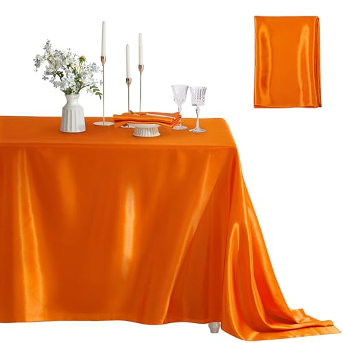 Counfeisly 1 Pack Satin Table Cover Rectangle Silkly Soft Table Cloth, Satin Dining Table Cloths for Wedding Banquet Table Decoration, Dining Room, Indoor and Outdoor Use, 60 x 84 Inches, Orange - Image 1