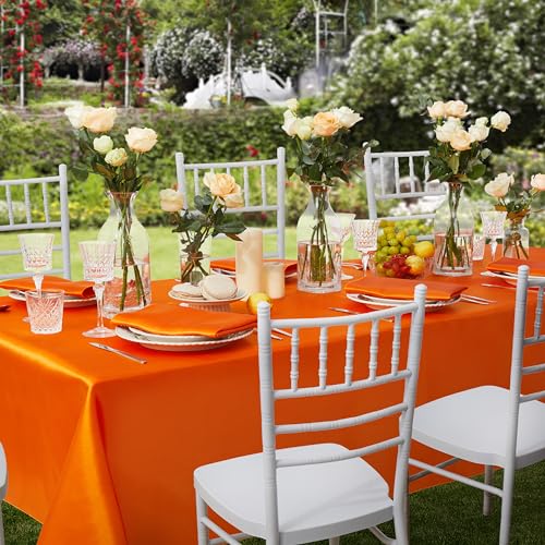 Counfeisly 1 Pack Satin Table Cover Rectangle Silkly Soft Table Cloth, Satin Dining Table Cloths for Wedding Banquet Table Decoration, Dining Room, Indoor and Outdoor Use, 60 x 84 Inches, Orange - Image 4