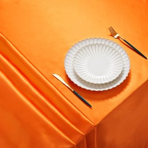 Counfeisly 1 Pack Satin Table Cover Rectangle Silkly Soft Table Cloth, Satin Dining Table Cloths for Wedding Banquet Table Decoration, Dining Room, Indoor and Outdoor Use, 60 x 84 Inches, Orange - Image 3