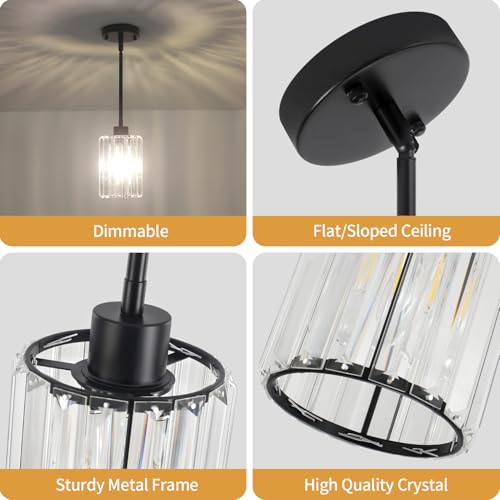 ZSMIHDOH 2 Pack Black Pendant Lights Kitchen Island, Modern Crystal Kitchen Pendant Lighting Over Island Dining Room Light Fixtures Adjustable Hanging Pendant Light for Bathroom Hallway Entryway Foyer Bedroom - Image 4