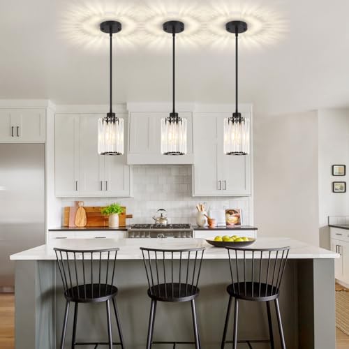 ZSMIHDOH 2 Pack Black Pendant Lights Kitchen Island, Modern Crystal Kitchen Pendant Lighting Over Island Dining Room Light Fixtures Adjustable Hanging Pendant Light for Bathroom Hallway Entryway Foyer Bedroom - Image 3