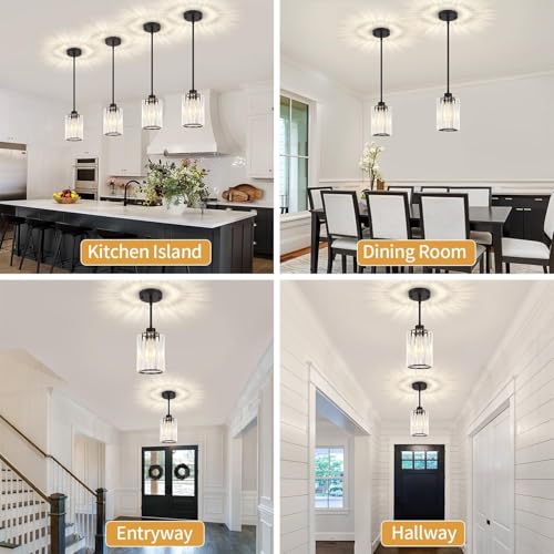 ZSMIHDOH 2 Pack Black Pendant Lights Kitchen Island, Modern Crystal Kitchen Pendant Lighting Over Island Dining Room Light Fixtures Adjustable Hanging Pendant Light for Bathroom Hallway Entryway Foyer Bedroom - Image 2