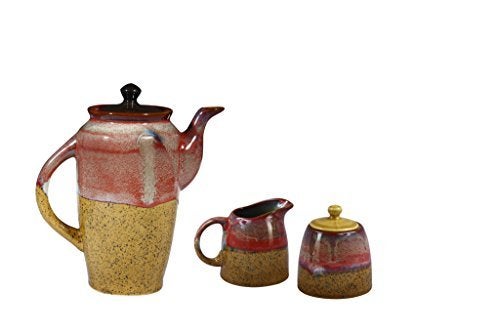 Caffeine Ceramic Handmade Pink Mustard Studio Tea Kettle Set of 3 - Image 2