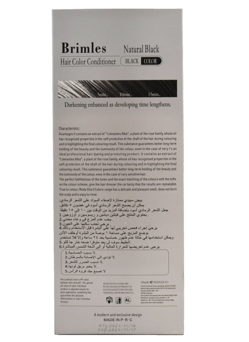 Generic ORGANIC COSMETIC Brimles Hair Color Conditioner Natural Black 2x500ml Organic Black Hair Color for Men and Women Black Hair Color dye  - Image 3
