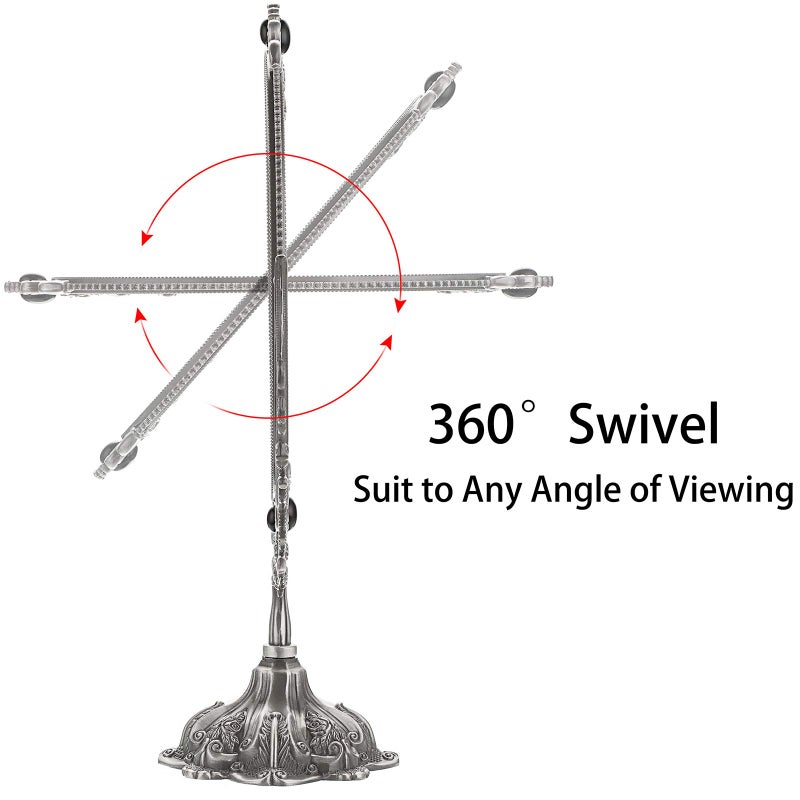 Juxyes Metal Tabletop Antique Decorative Makeup Mirror With Stand  Vintage Swivel Double Sided Cosmetic Mirror With Frame  Retro Desktop Oval Dressing Mirror For Bathroom Bedroom - Image 5