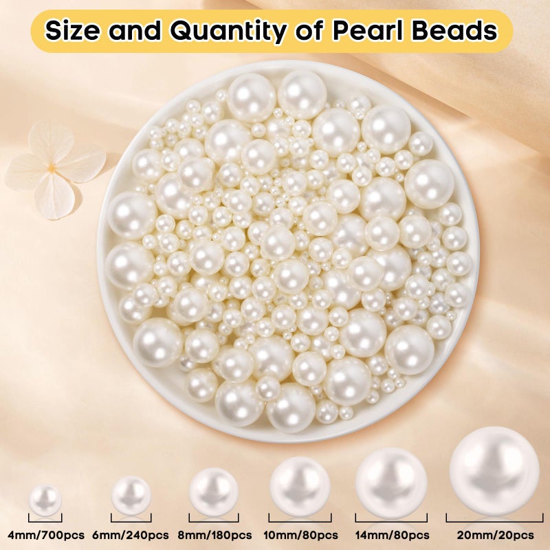 Goensjt 1300PCS Pearls for Vase Filler,Ivory Pearl Beads with No Hole,Vase Filler Fake Pearls, Artificial Plastic Pearl Beads for Table Scatters, Wedding Party,Decoration - Image 2